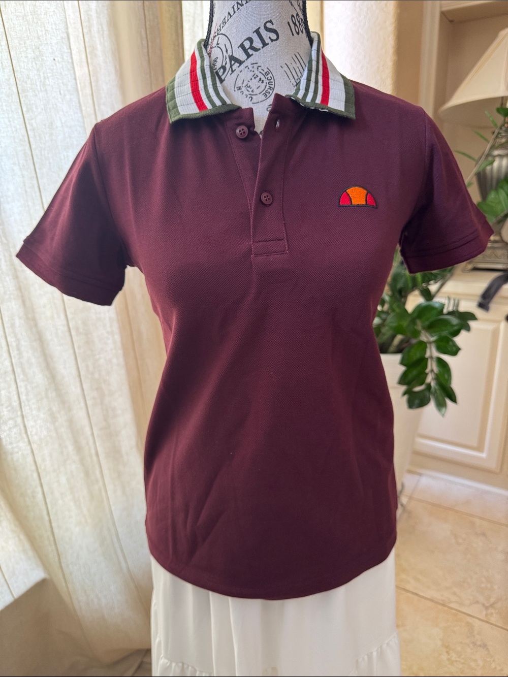 Polo by Ralph Lauren Burgundy Polo with Striped Collar